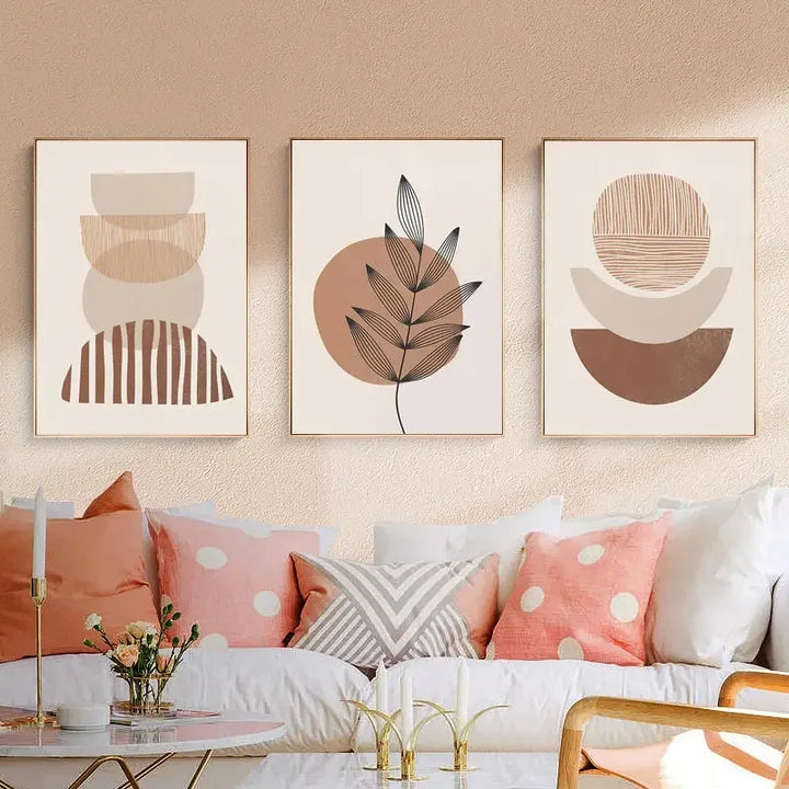 Abstract Boho Canvas Wall Art Trio Neutral Modern Decor