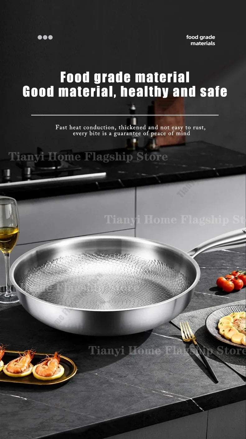 Titanium-Coated Stainless Steel Non-Stick Wok Pan – Gas and Induction Compatible Kitchen Cookware