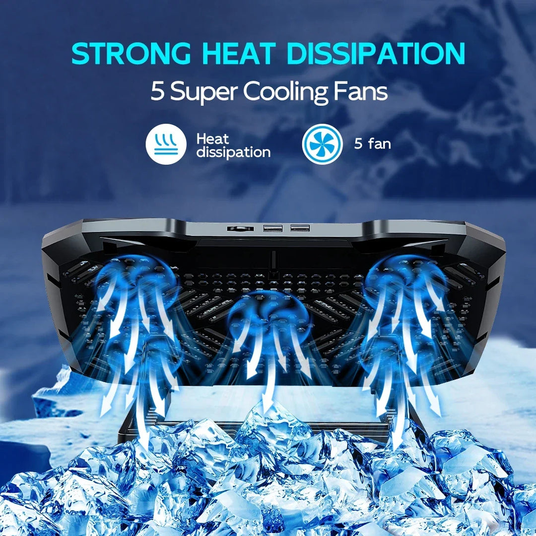 Laptop Cooling Pad with 5 Quiet Fans, Adjustable Height &amp; Phone Holder - Compatible with 12-15.6 Inch Laptops