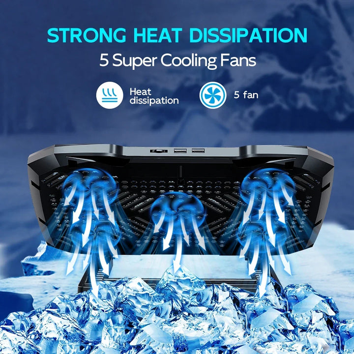 Laptop Cooling Pad with 5 Quiet Fans, Adjustable Height &amp; Phone Holder - Compatible with 12-15.6 Inch Laptops