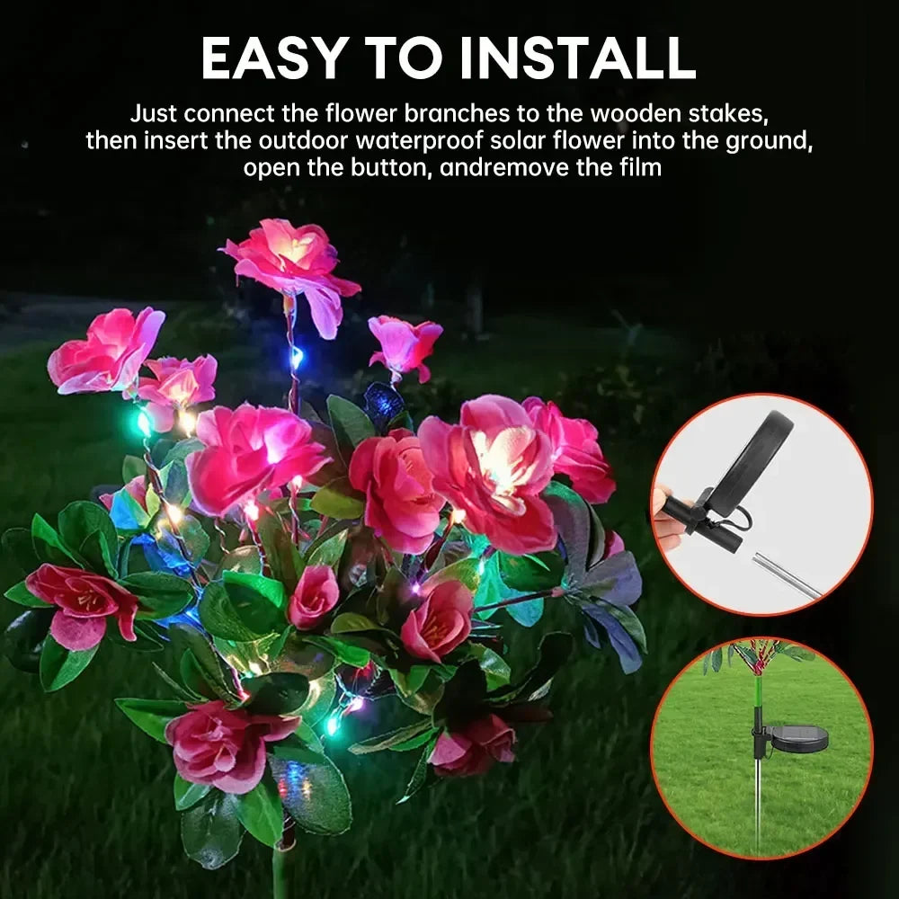 Solar Flower Lights Garden Decor LED Azalea Flowers Outdoor Yard Path Lighting 2026 Holiday Decor Gift Idea