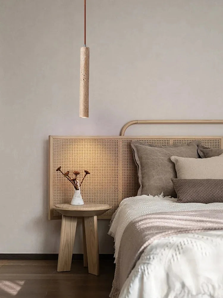 Japandi LED Pendant Lamp Wood Tube Japan Style Bedroom Light