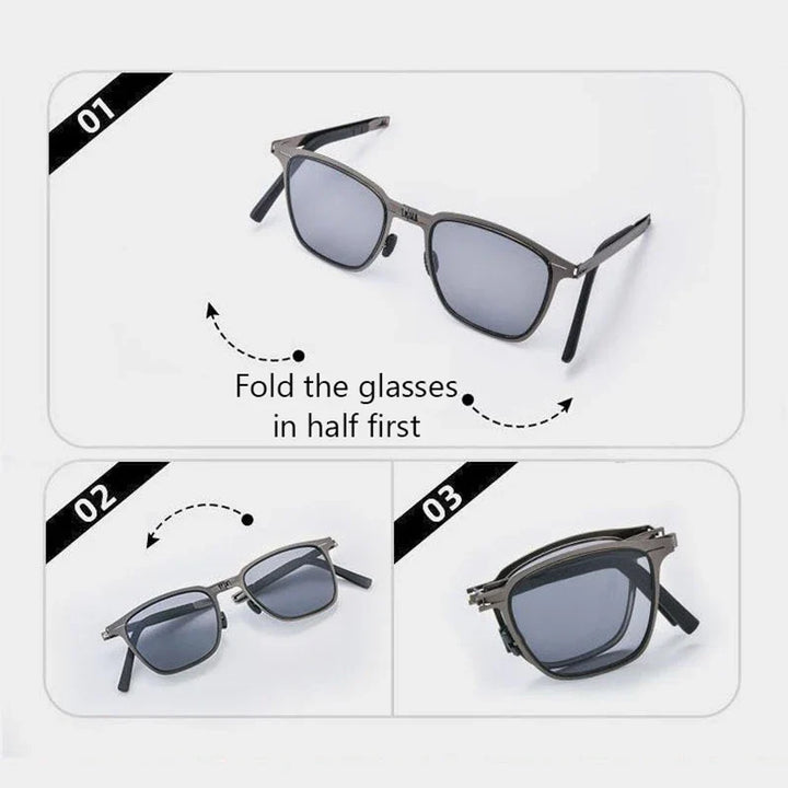 Polarized Folding Sunglasses Ultra Light Stainless Steel Retro Square Frame Summer 2026 Travel Essential