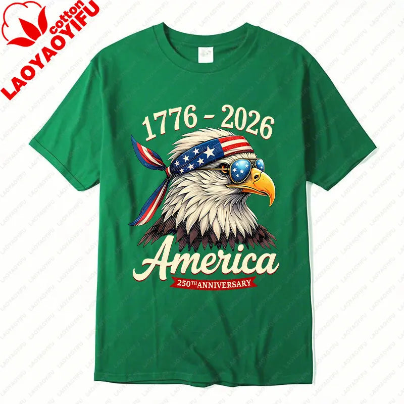 Soft Unisex Bald Eagle Graphic Tee - Short-Sleeve, Durable Cotton, For 250th Anniversary Independence Day Celebration