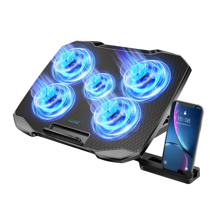 Laptop Cooling Pad with 5 Quiet Fans, Adjustable Height &amp; Phone Holder - Compatible with 12-15.6 Inch Laptops