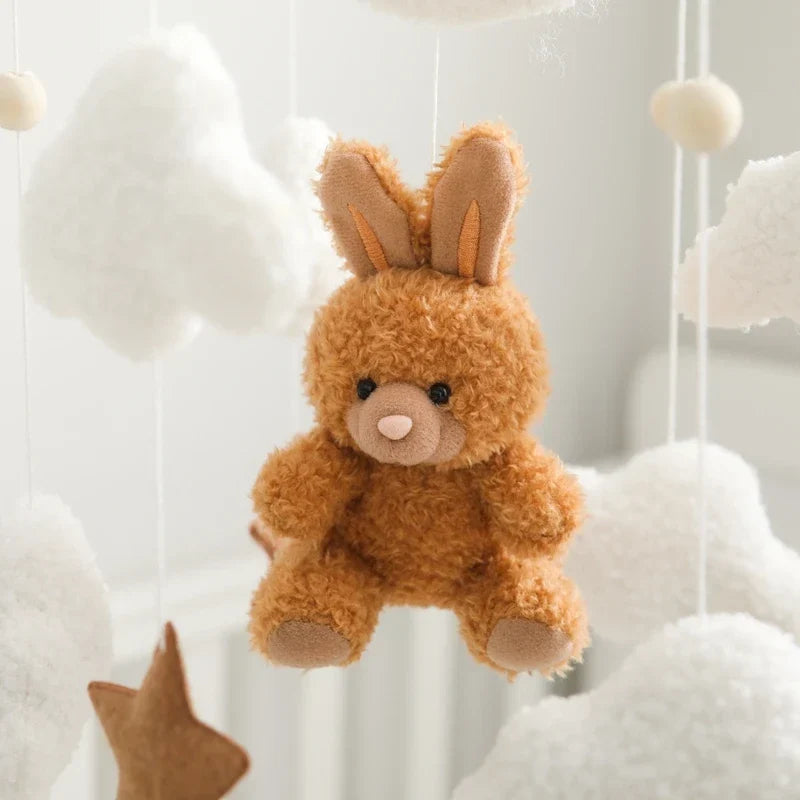 Wooden Crib Mobile Felt Bear Musical Newborn Sensory Toys