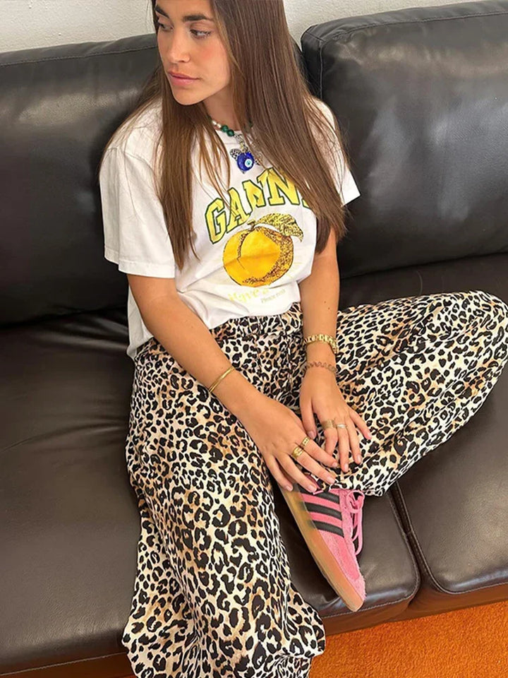 Wide Leg Leopard Print Pants for Women, High Waist Comfortable Trousers for Casual and Chic Occasions