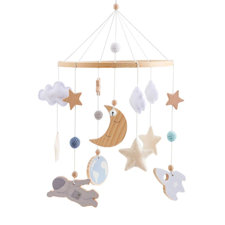 Wooden Rocket Crib Mobile Newborn Sensory Toys Soothing
