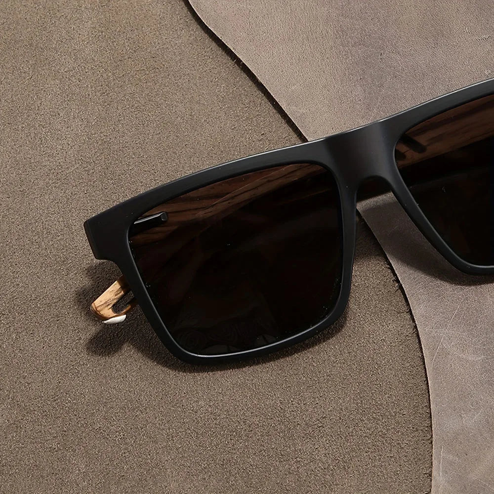 Sunglasses Square Frame Unisex Outdoor Eyewear UV400 Protection Summer 2026 Trend Wood Grain Hinges