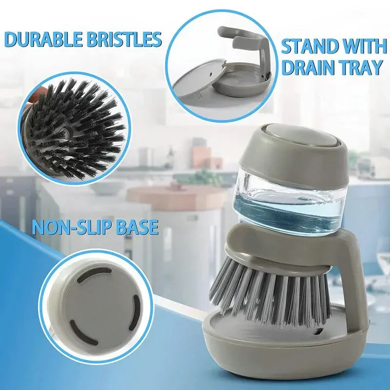 Household Cleaning Brush with Soap Dispenser and Holder - Essential Kitchen Tool