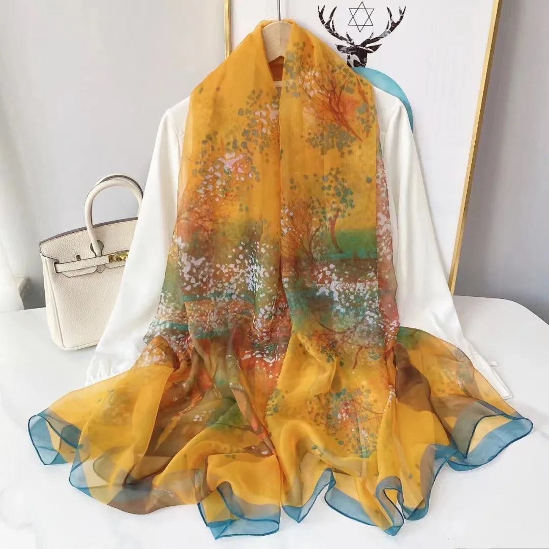 Lightweight Flowy Women’s Silk Scarf - Long Sheer Wrap