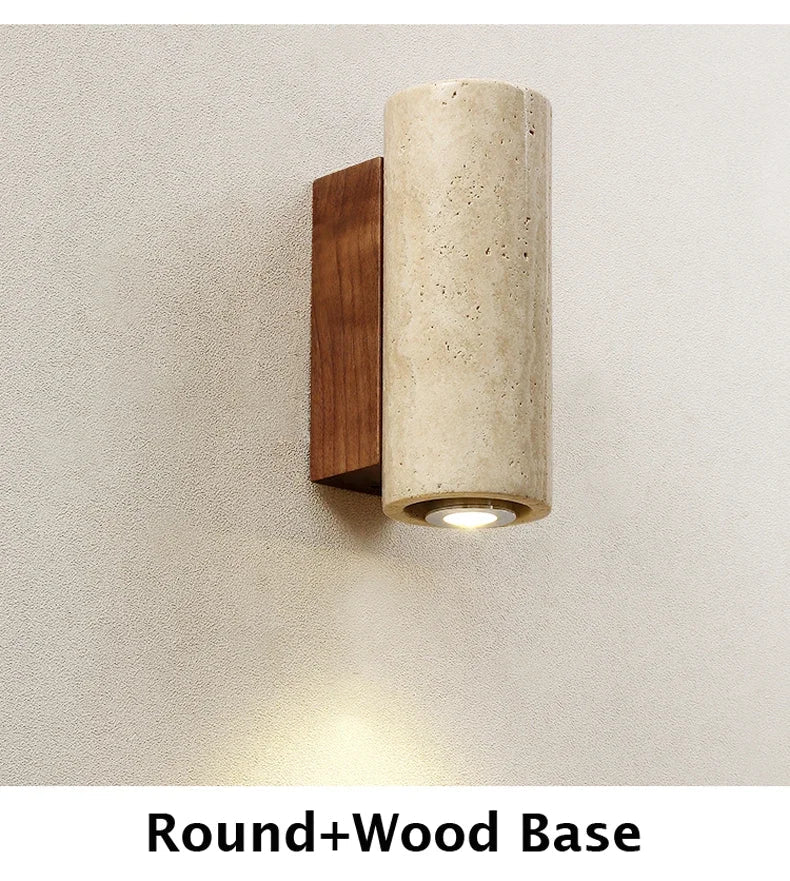 Japandi Yellow Marble LED Wall Sconce Wabi Sabi Bedside Light