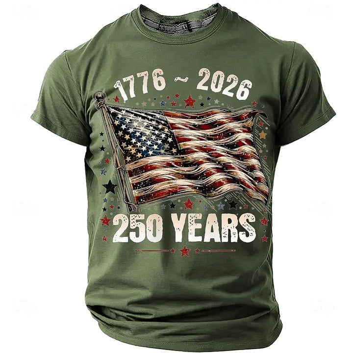 Soft unisex graphic tee - distressed flag print, 250-year design, durable cotton, casual everyday wear