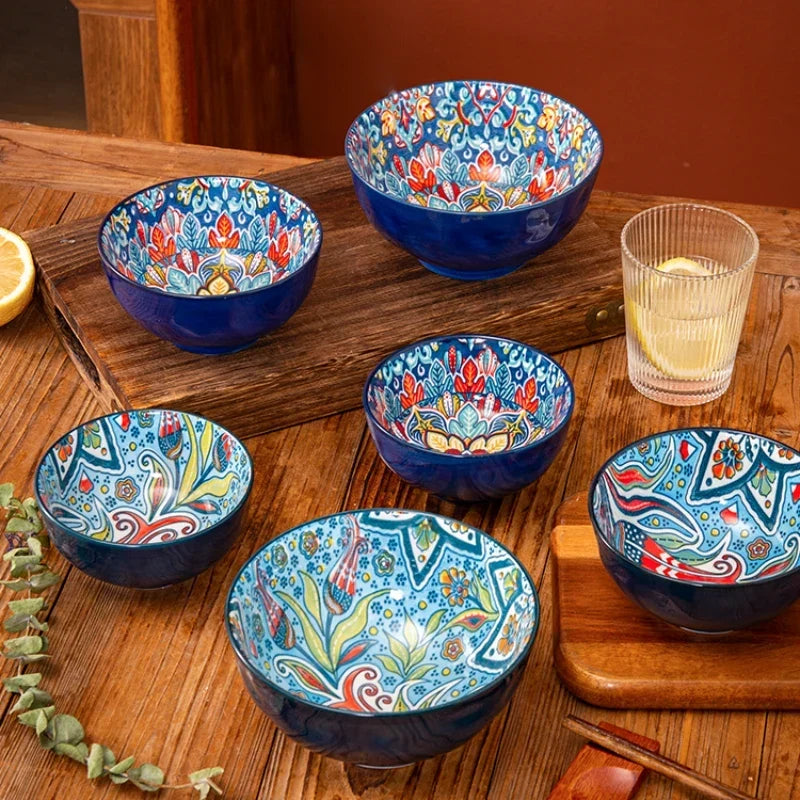 Bohemian Ceramic Rice Bowl Retro Noodle Bowl Kitchen Gift