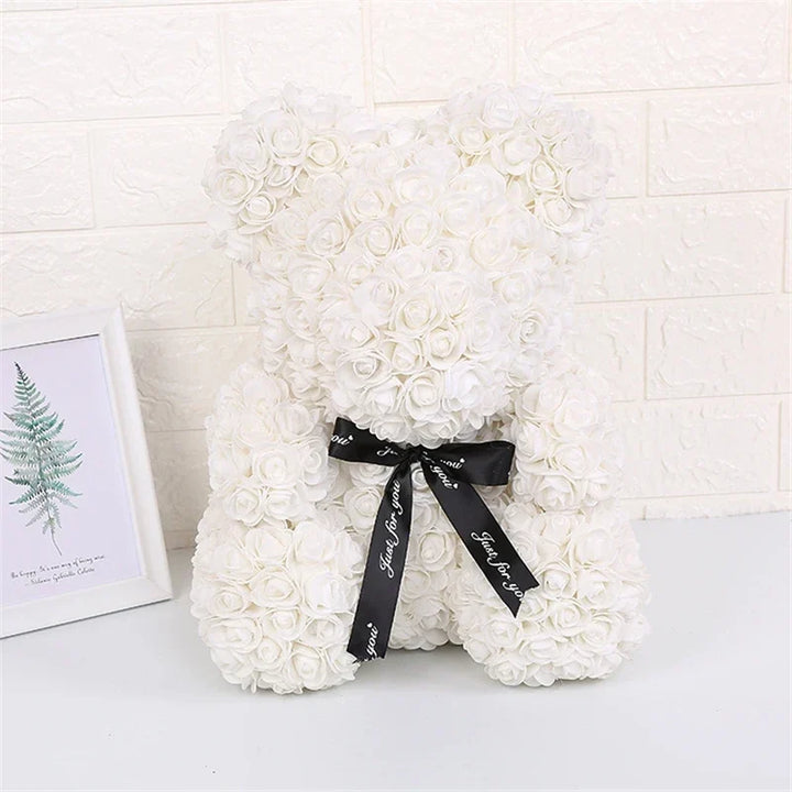 Faux Rose Teddy Bear with Gift Box and Lights - Romantic Anniversary or Valentine&