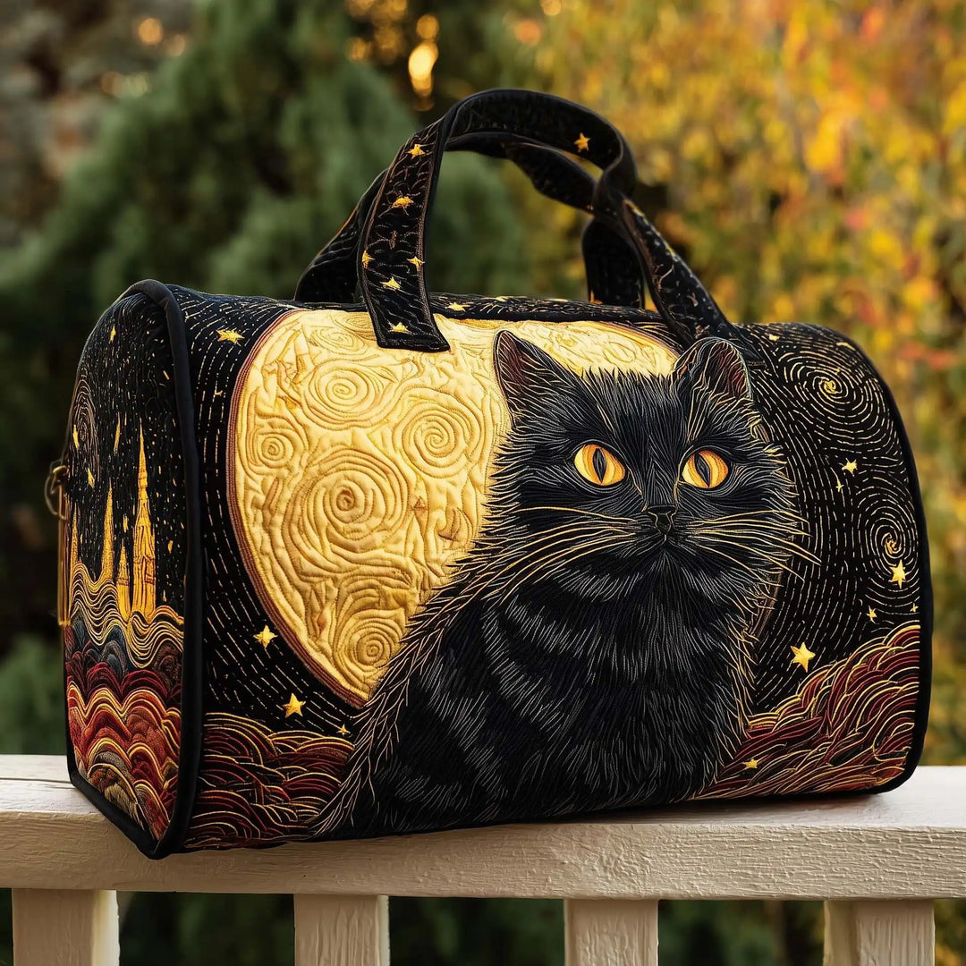 Soft Unisex Travel Tote - Quilted, Cat-Embroidered Fabric, For Beach, Hiking, Camping