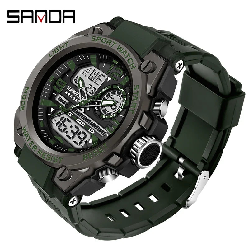 Digital Sports Watch Dual Display LED Military Style Rugged Watch Fall 2026 Water Resistant