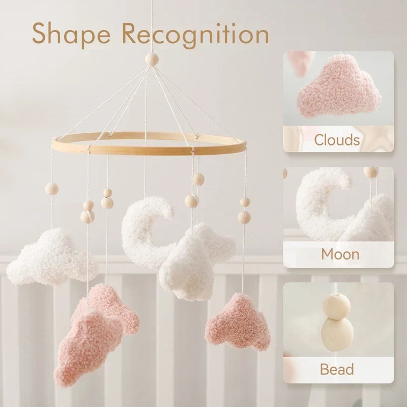 Wooden Crib Mobile Felt Bear Musical Newborn Sensory Toys