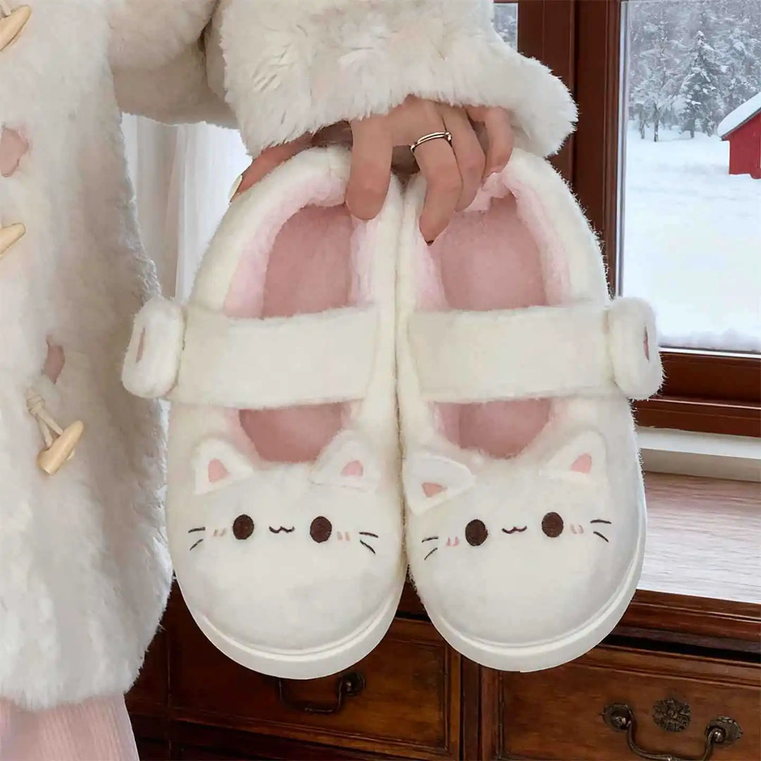 Soft Women’s Cat Slippers - Cat-Face Design, Plush Lining, Cozy Indoor Lounging