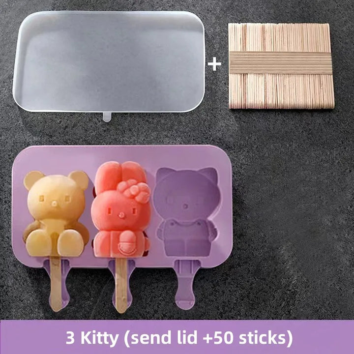 Silicone Ice Cream Mold Set with Lids, Fun Shapes Ice Pop Maker for Homemade Treats, Easy Release and Dishwasher Safe