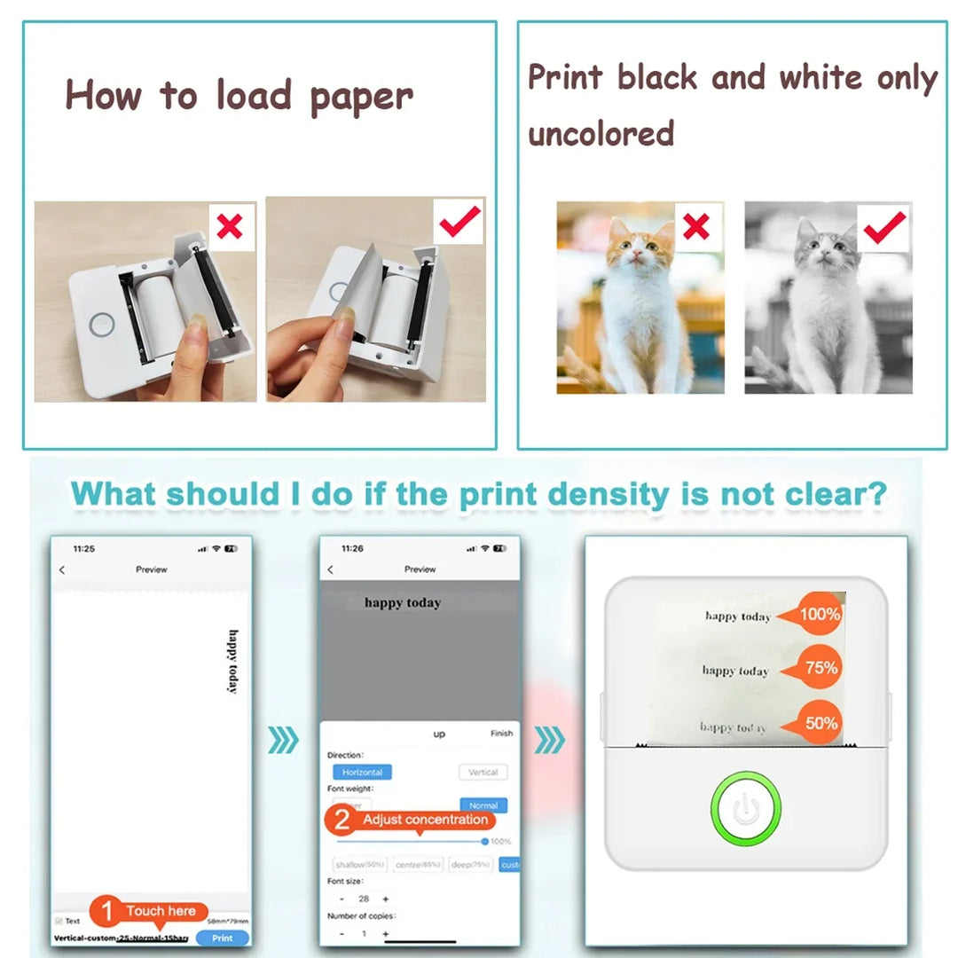 Mini HD Portable Label Thermal Printer for Students, Bluetooth Inkless Printing Device
