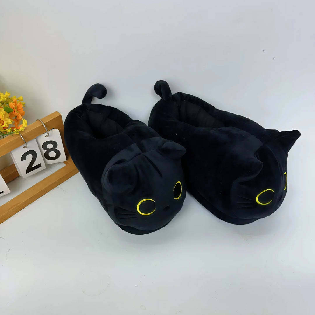 Soft Cozy Unisex Slippers - Siamese Cat Plush Cartoon Design, Canvas, Indoor Use