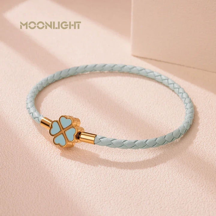 Four Leaf Clover Braided Leather Lucky Bracelet Gift