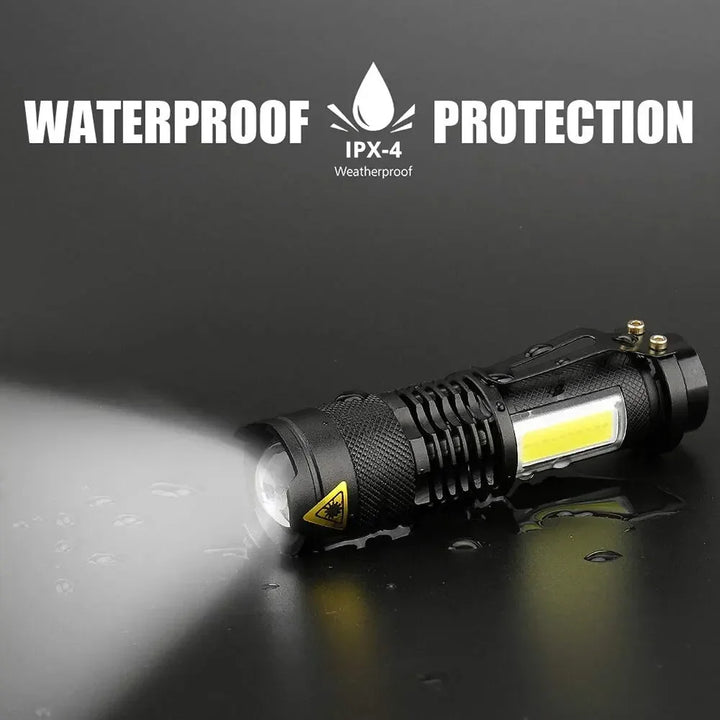Mini Rechargeable LED Flashlight XPE COB Double Light Source for Camping Fishing Adventure
