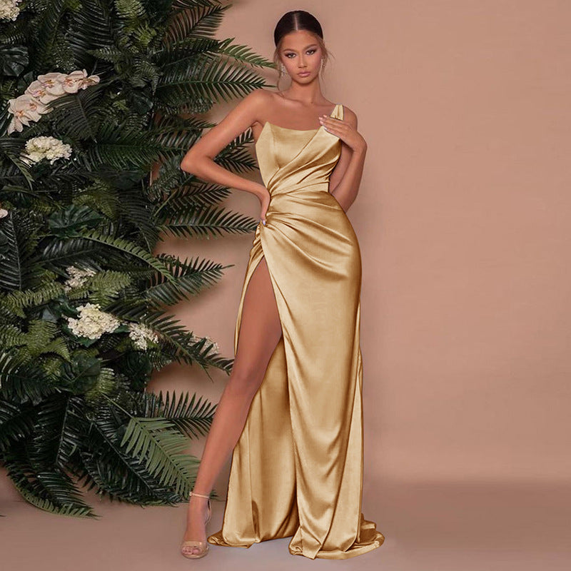 Elegant Asymmetrical Maxi Dress with High Slit - Women&