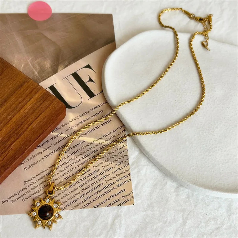 Layered Gold Tone Necklace Set With Resin Stone Pendants Boho Statement Jewelry Gift Idea Fall 2026