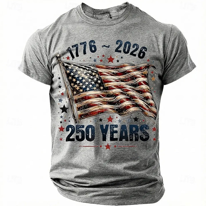 Soft unisex graphic tee - distressed flag print, 250-year design, durable cotton, casual everyday wear