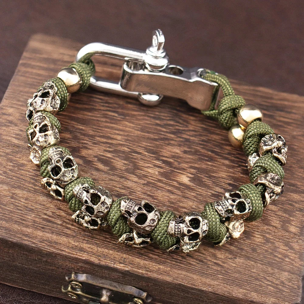 Skull Paracord Bracelet Gothic Wristband Halloween 2026 Gift Idea Adjustable Braided Jewelry
