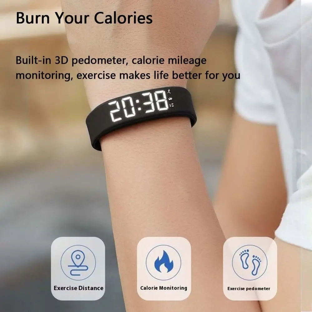 LED Digital Alarm Clock Bracelet Wristband Pedometer Waterproof Vibrating Alarm Summer 2026 Gift