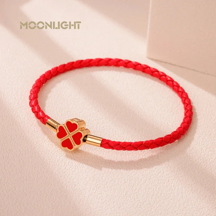 Four Leaf Clover Braided Leather Lucky Bracelet Gift