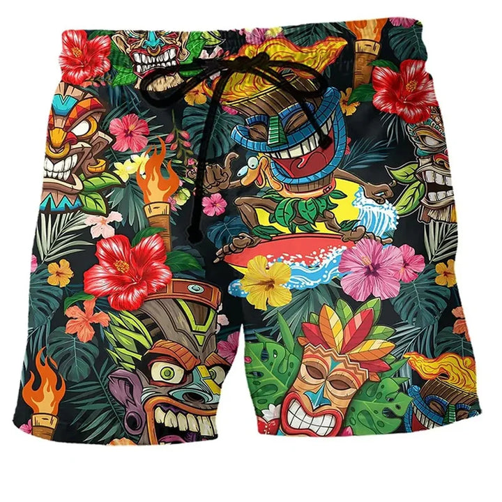 Trendy Swim Shorts for Men with Graffiti Print, Lightweight Quick-Drying Fabric, Adjustable Fit, Perfect for Summer Activities