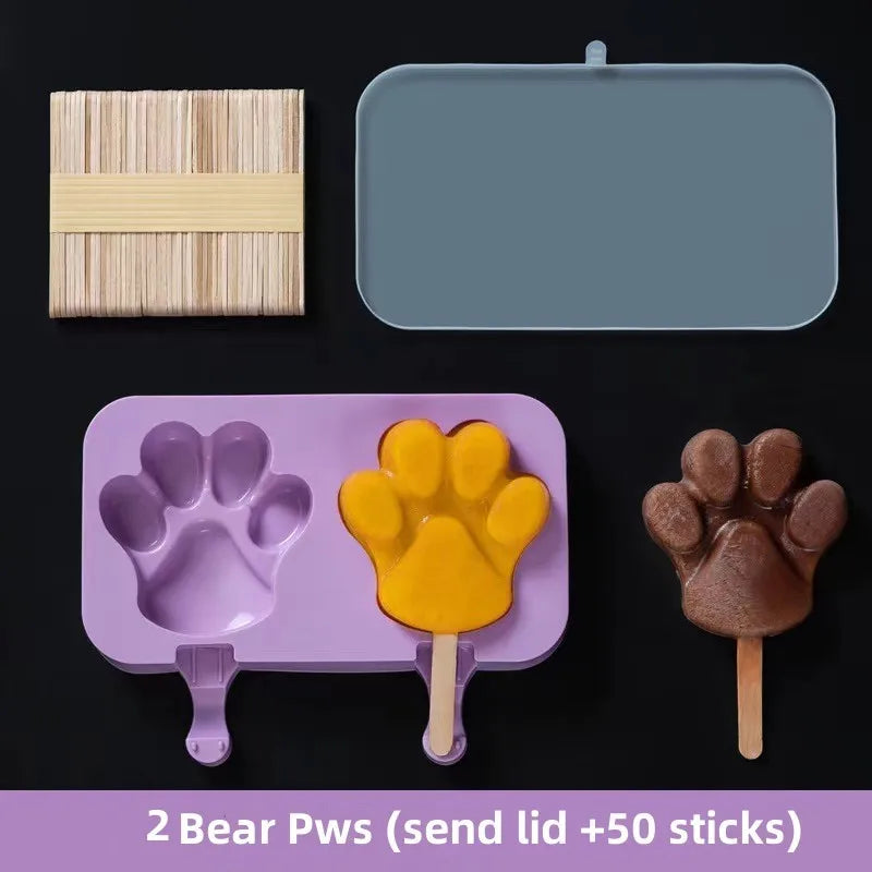 Silicone Ice Cream Mold Set with Lids, Fun Shapes Ice Pop Maker for Homemade Treats, Easy Release and Dishwasher Safe
