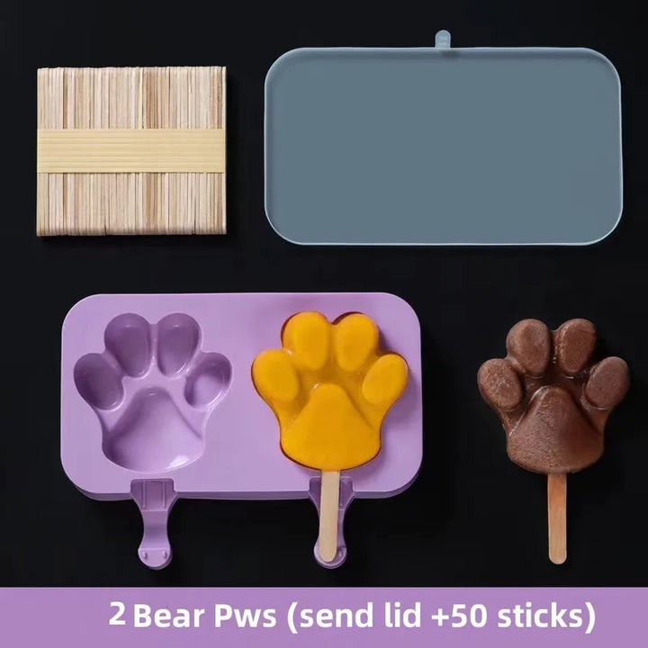 Silicone Ice Cream Mold Set with Lids, Fun Shapes Ice Pop Maker for Homemade Treats, Easy Release and Dishwasher Safe