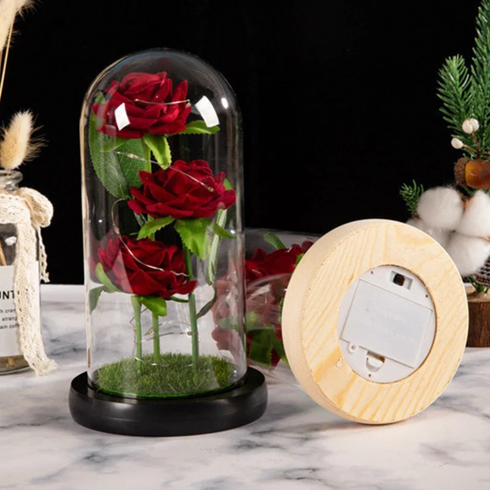 LED Rose Glass Cover Ornament - Romantic Valentine&