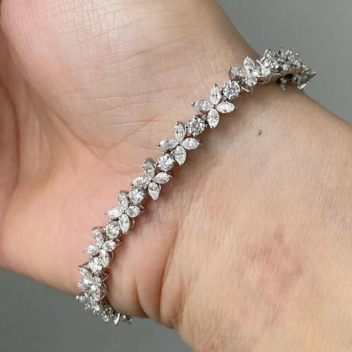 Moissanite Tennis Bracelet Sterling Silver Bridal Floral