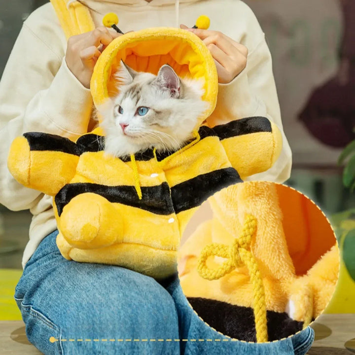 Cute Pet Carrier Bag - Soft Warm Carrier for Cats, Autumn &amp; Winter Outings, Cozy Bee House Toy, Pet Clothes