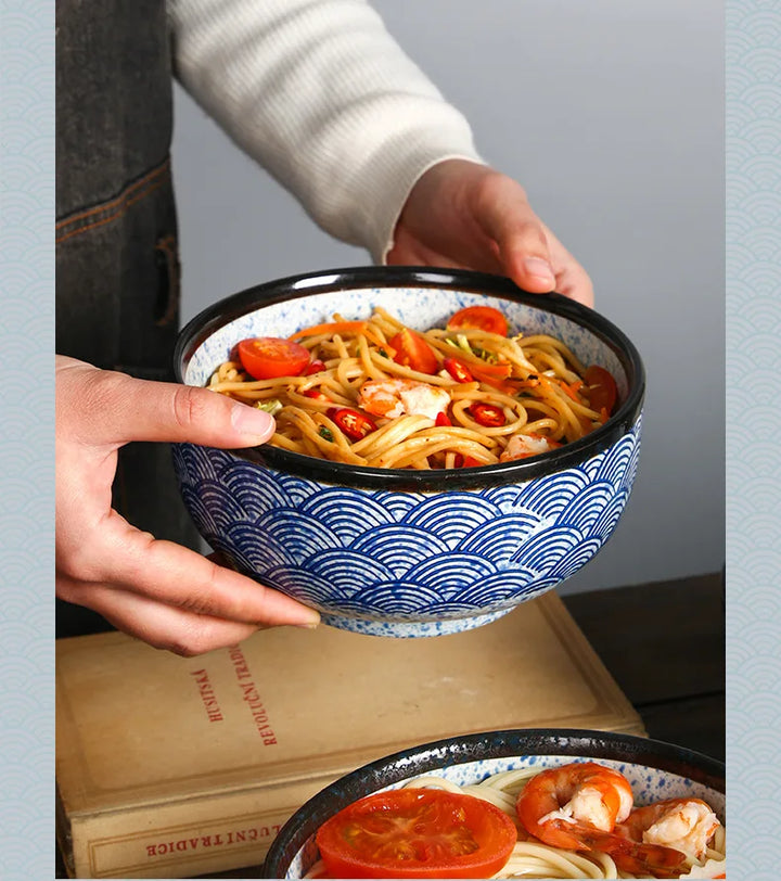 Qinghai Wave Noodle Bowl Hand Painted Vintage Ceramic Bowl