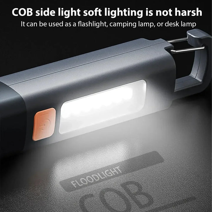 Strong Lighting ABS Flashlamp USB Charging Portable Outdoor Flashlight - Telescopic COB Side Lamp for Camping and Hiking