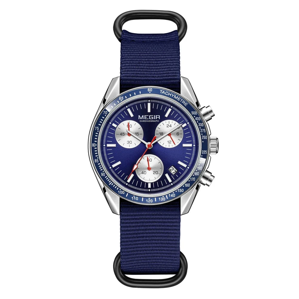 Quartz Chronograph Watch Blue Nylon Strap Waterproof