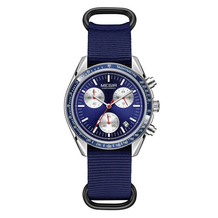 Quartz Chronograph Watch Blue Nylon Strap Waterproof