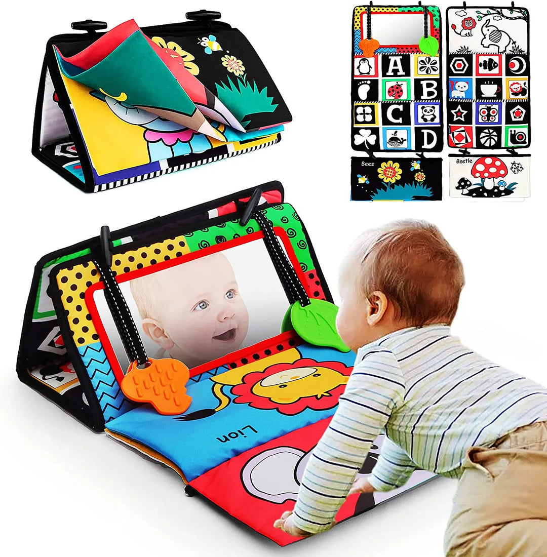 Black and White Tummy Time Mirror Toy for Infants, Sensory Development Crinkle Cloth, Best Newborn Tummy Time Toy, Montessori Inspired
