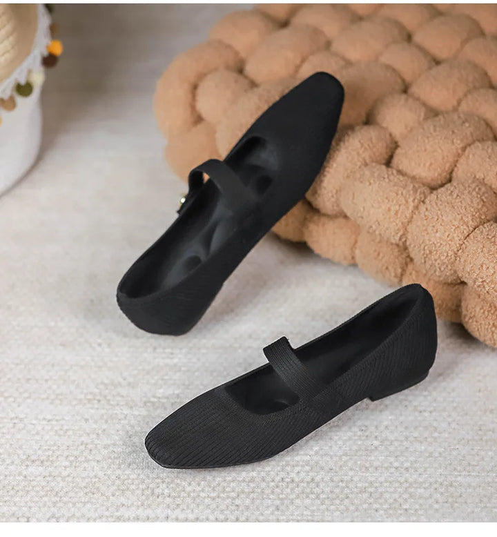 Stretchy Women Mary Jane Flats - Ribbed Knit For Spring
