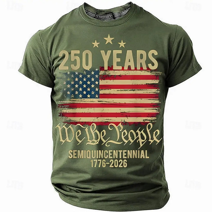 Soft unisex graphic tee - distressed flag print, 250-year design, durable cotton, casual everyday wear