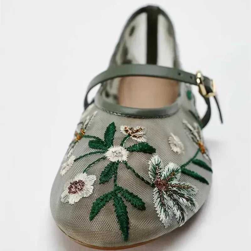 Breathable Womens Ballet Flats - Mary Jane, Mesh, Summer