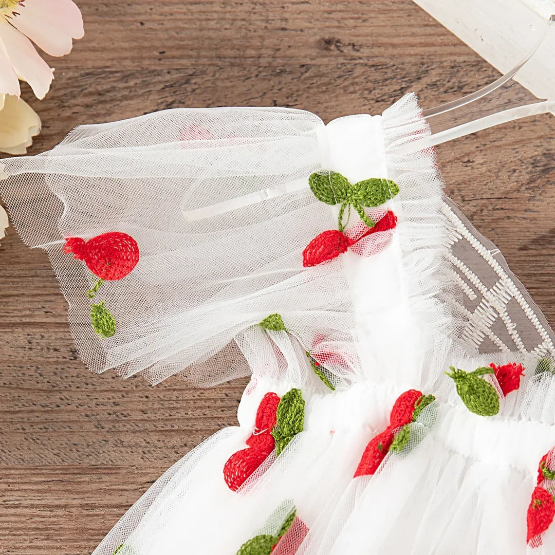 Soft Baby Girl Dress – Princess Style Knee-Length Fruit Print, Acetate, Birthday Party