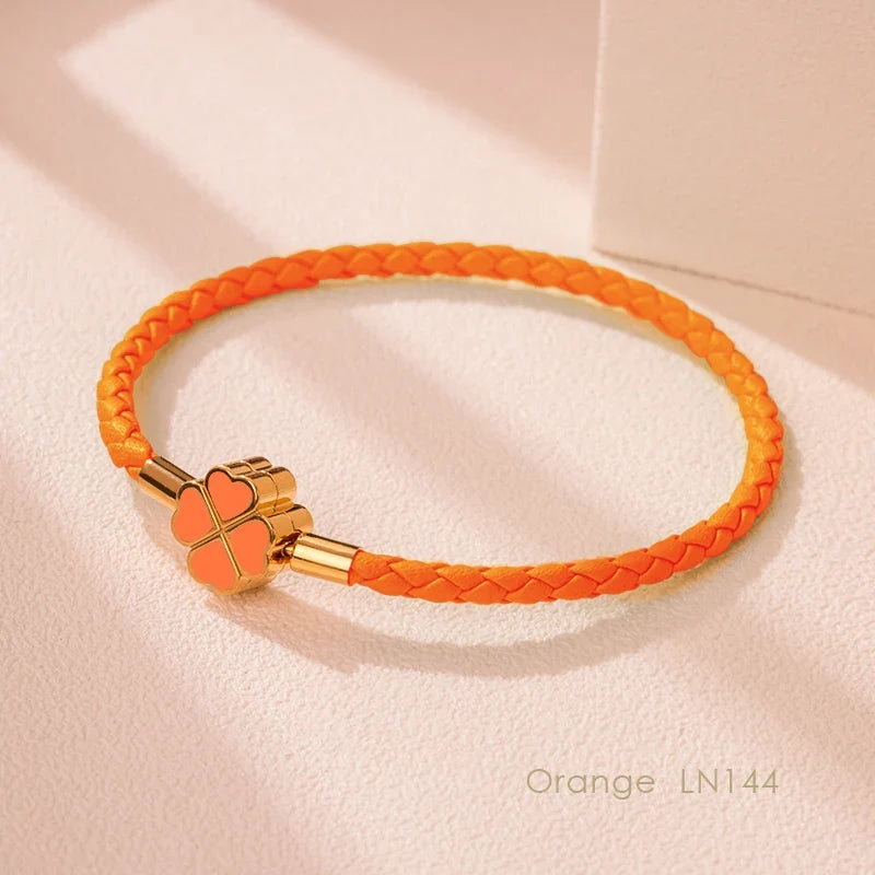 Four Leaf Clover Braided Leather Lucky Bracelet Gift